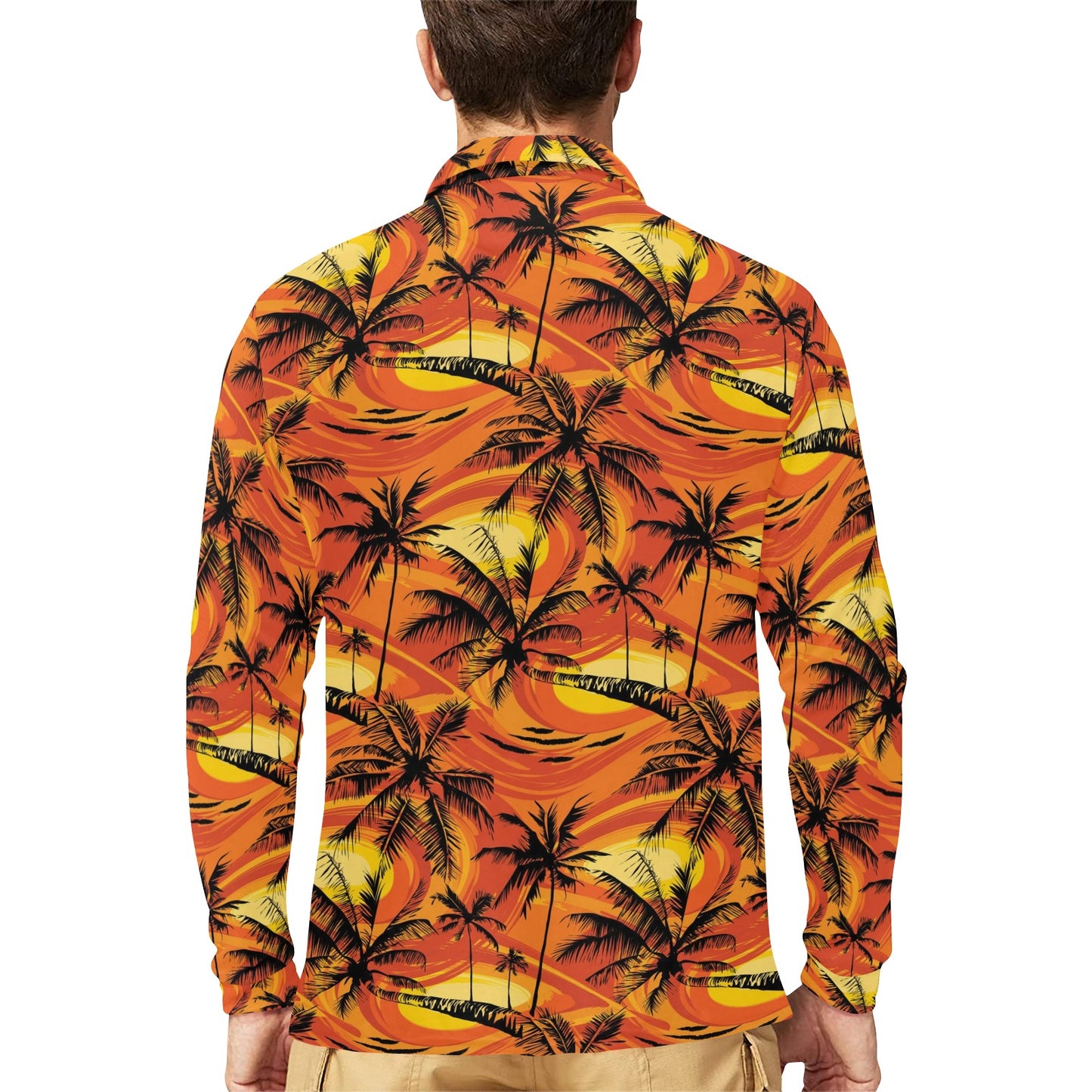 Palm Tree Pattern Print Design A02 Long Sleeve Polo Shirt For Men's