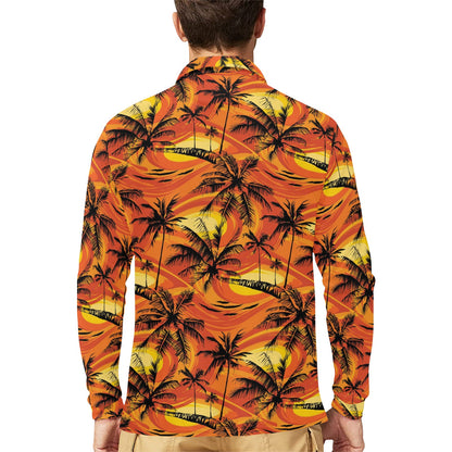 Palm Tree Pattern Print Design A02 Long Sleeve Polo Shirt For Men's