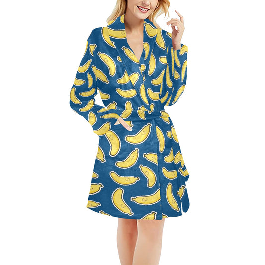Banana Pattern Print Design BA03 Women's Fleece Robe