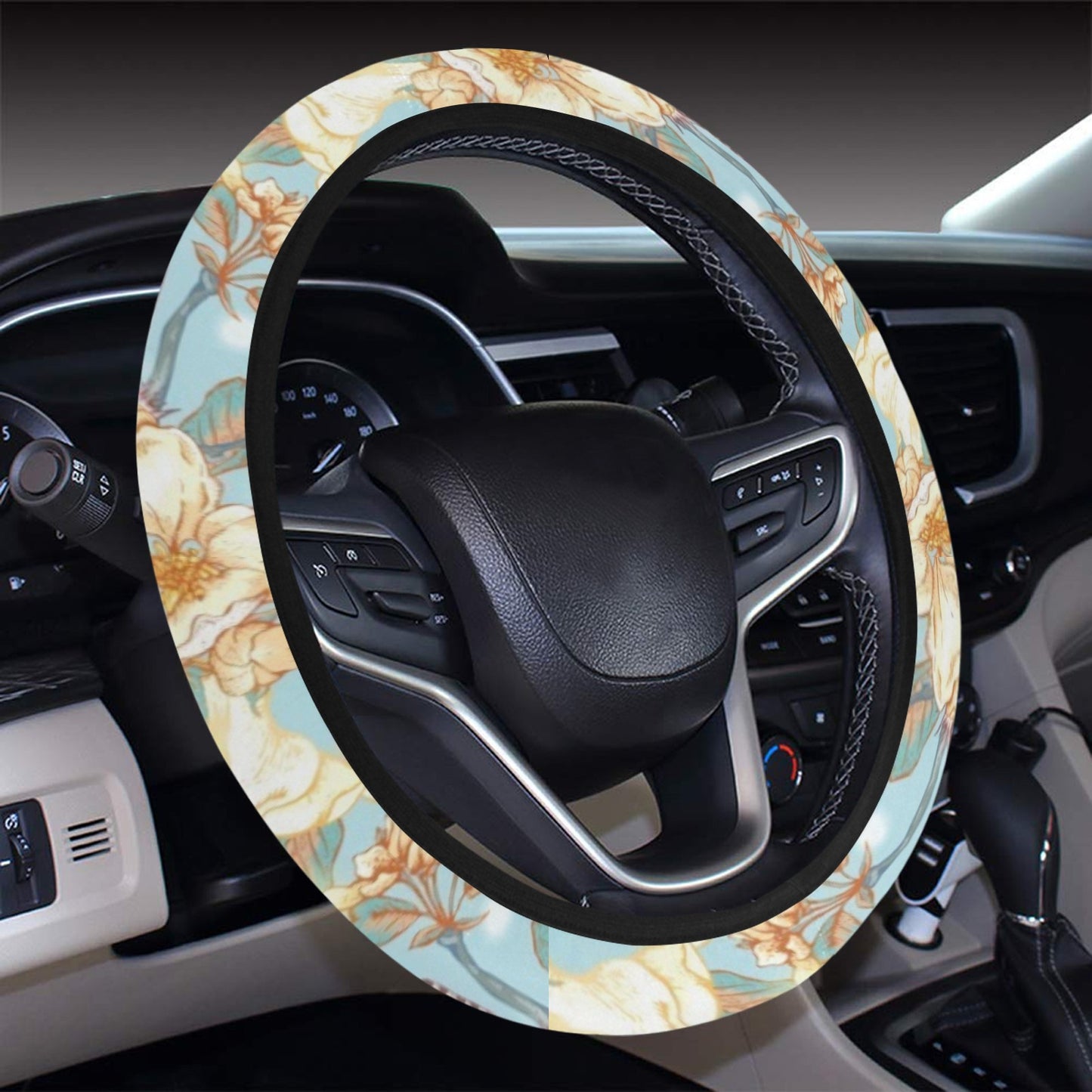 Summer Floral Print Design LKS302 Steering Wheel Cover with Elastic Edge