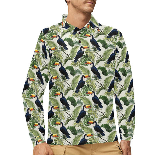 Toucan Print Design LKS308 Long Sleeve Polo Shirt For Men's