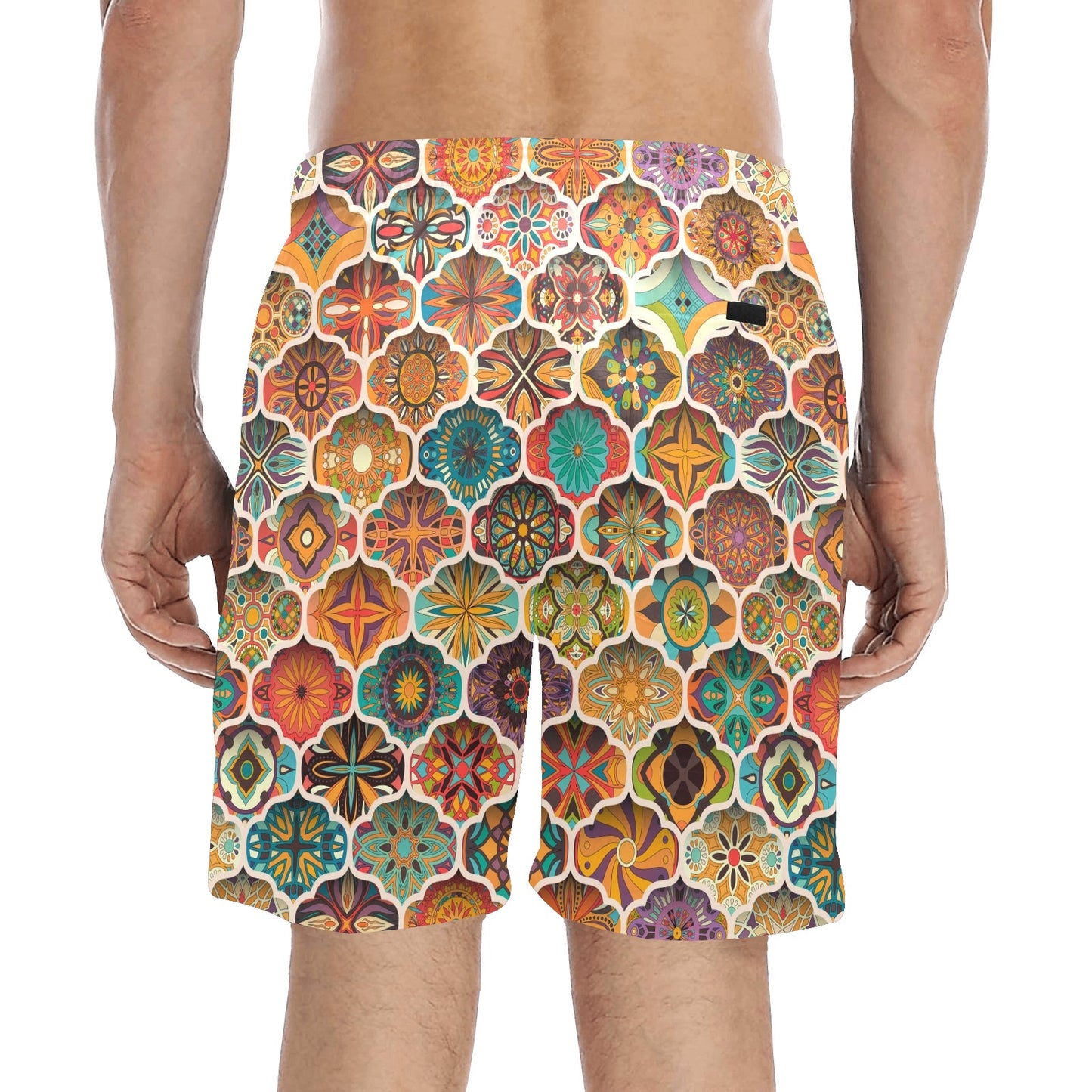 Mandala Mosaic Themed Design Print Men's Swim Trunks Beach Shorts
