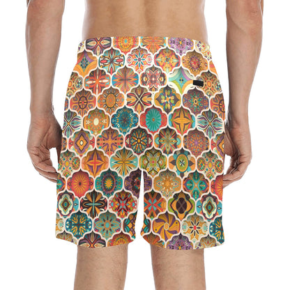 Mandala Mosaic Themed Design Print Men's Swim Trunks Beach Shorts