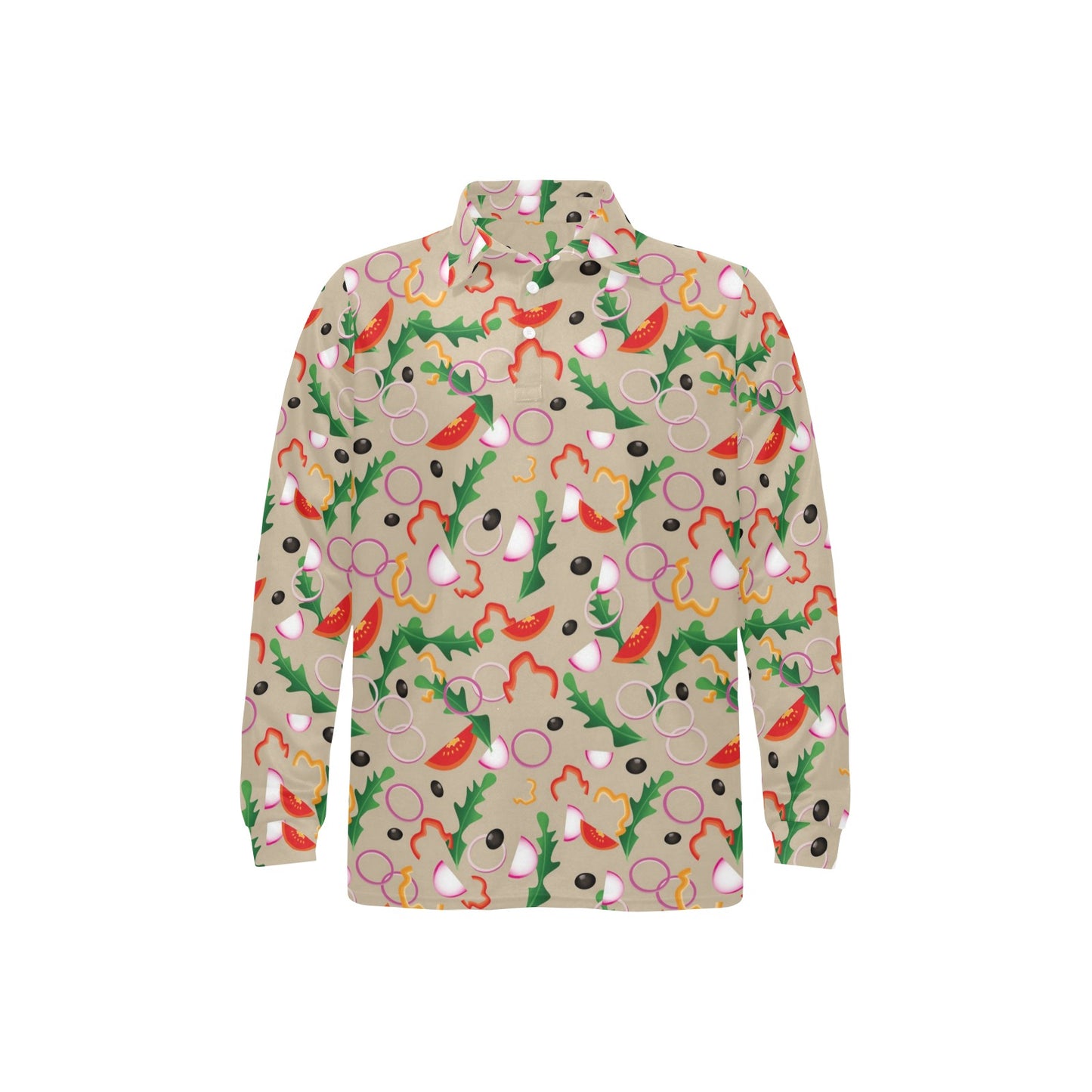 Salad Print Design LKS303 Long Sleeve Polo Shirt For Men's