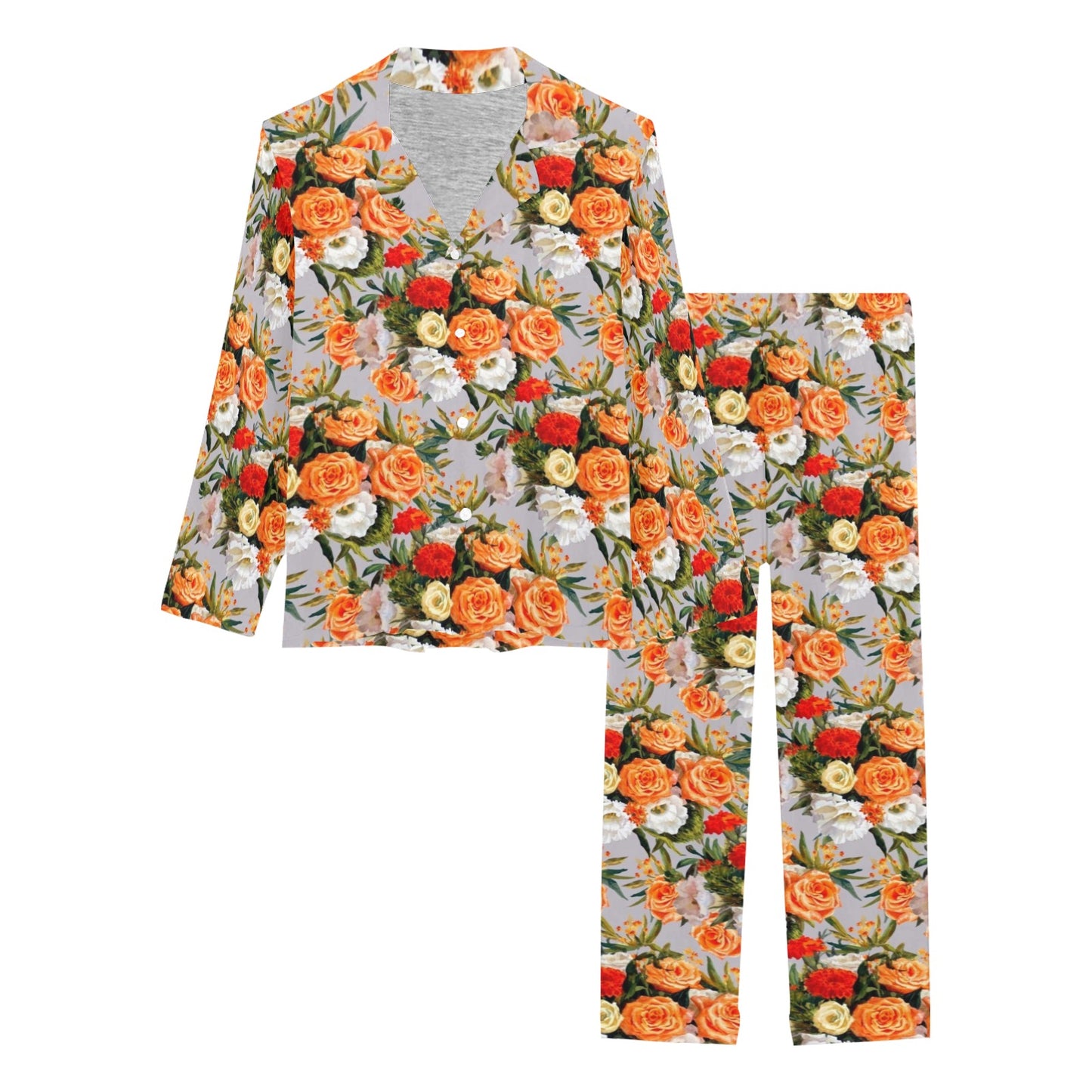 Lisianthus Pattern Print Design LT04 Women's Long Pajama Set
