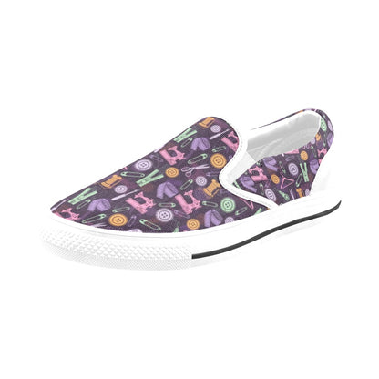 Sewing Equipment Print Design LKS306 White Slip Ons Canvas Women's Shoes