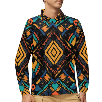 Kente Pattern Print Design 05 Long Sleeve Polo Shirt For Men's