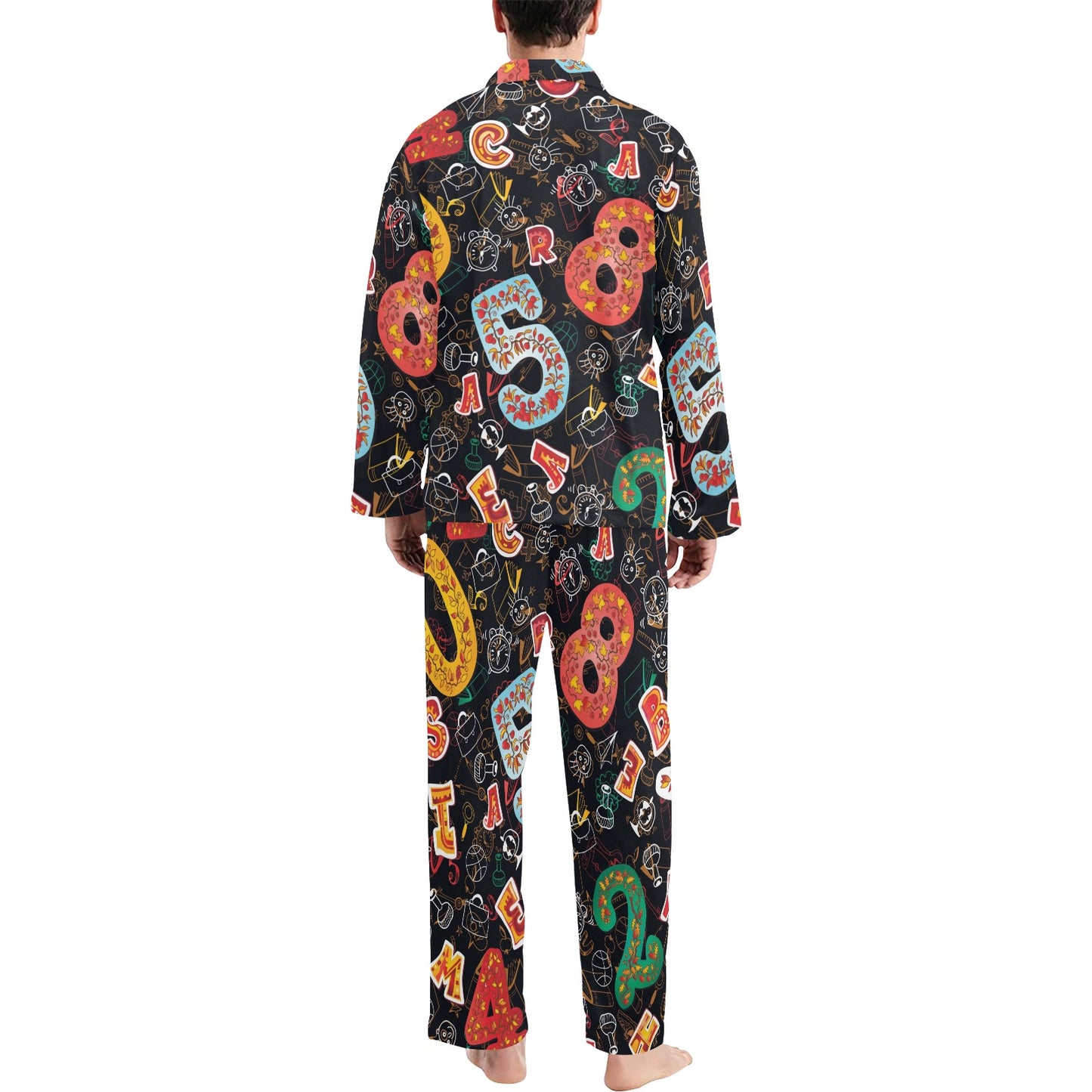 Number Pattern Print Design A03 Men's Long Pajama Set