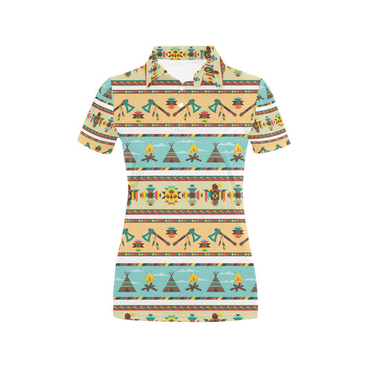 American indian Life Pattern Women's Polo Shirt