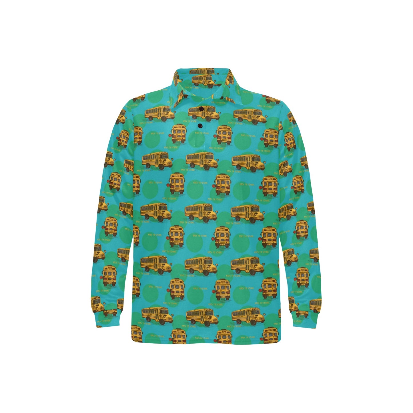 School Bus Print Design LKS308 Long Sleeve Polo Shirt For Men's