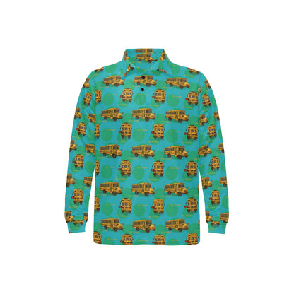 School Bus Print Design LKS308 Long Sleeve Polo Shirt For Men's