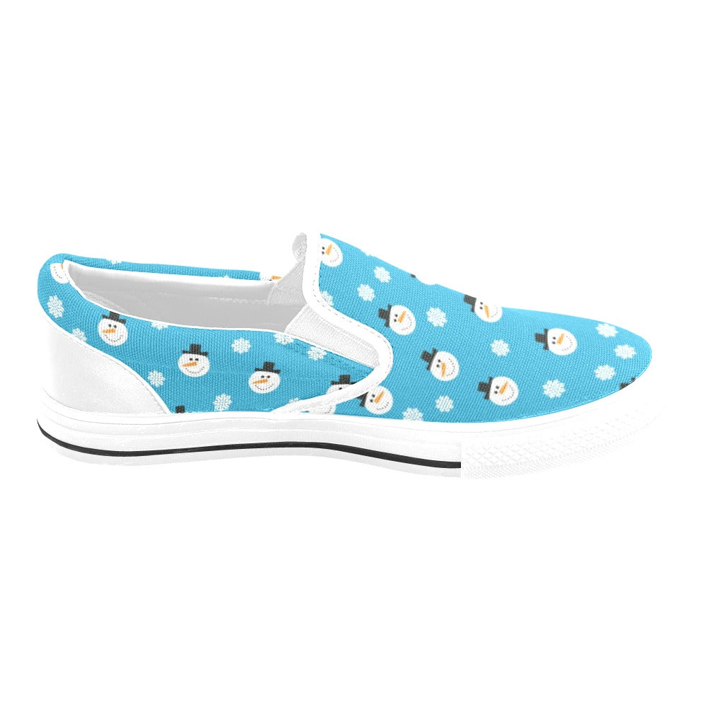 Snowman Print Design LKS303 White Slip Ons Canvas Women's Shoes