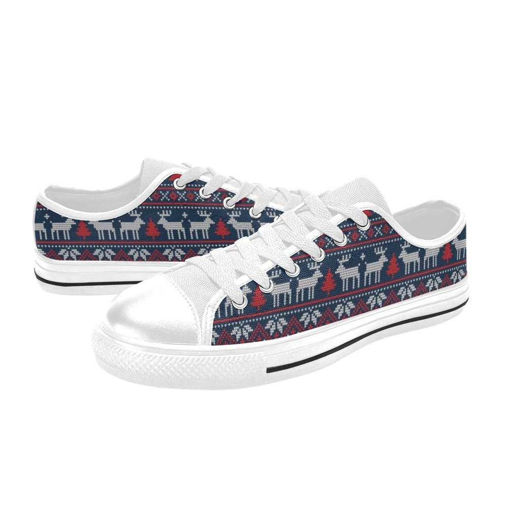 Reindeer Print Design LKS405 Women's White Low Top Shoes