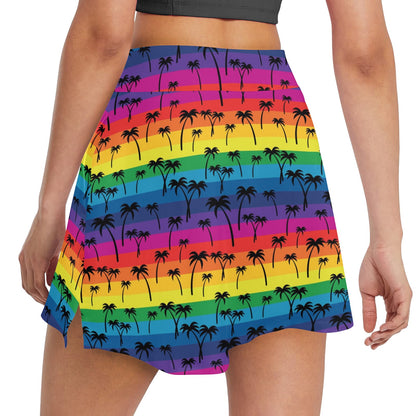 Palm Tree Rainbow Themed Print 17" Golf & Pickleball Skort with Pockets