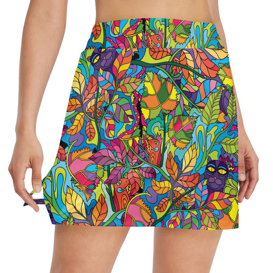 Psychedelic Trippy Flower Print 17" Golf & Pickleball Skort with Pockets