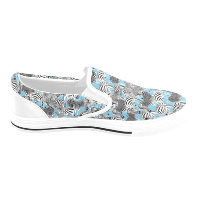 Zebra Print Design LKS305 White Slip Ons Canvas Women's Shoes
