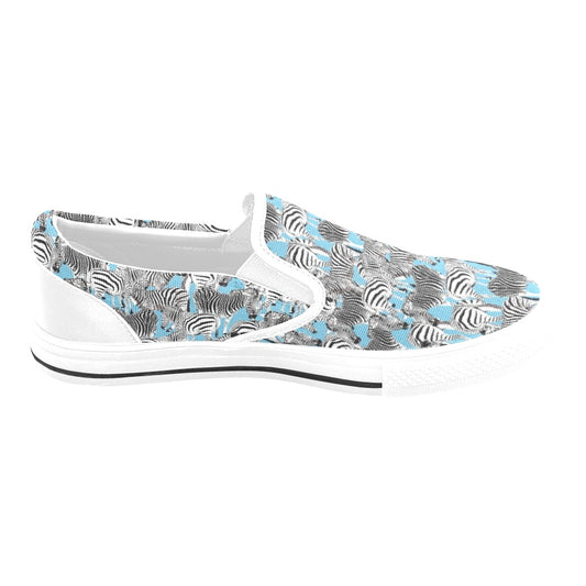 Zebra Print Design LKS305 White Slip Ons Canvas Women's Shoes
