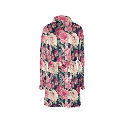 Rose Pattern Print Design RO05 Women's Fleece Robe