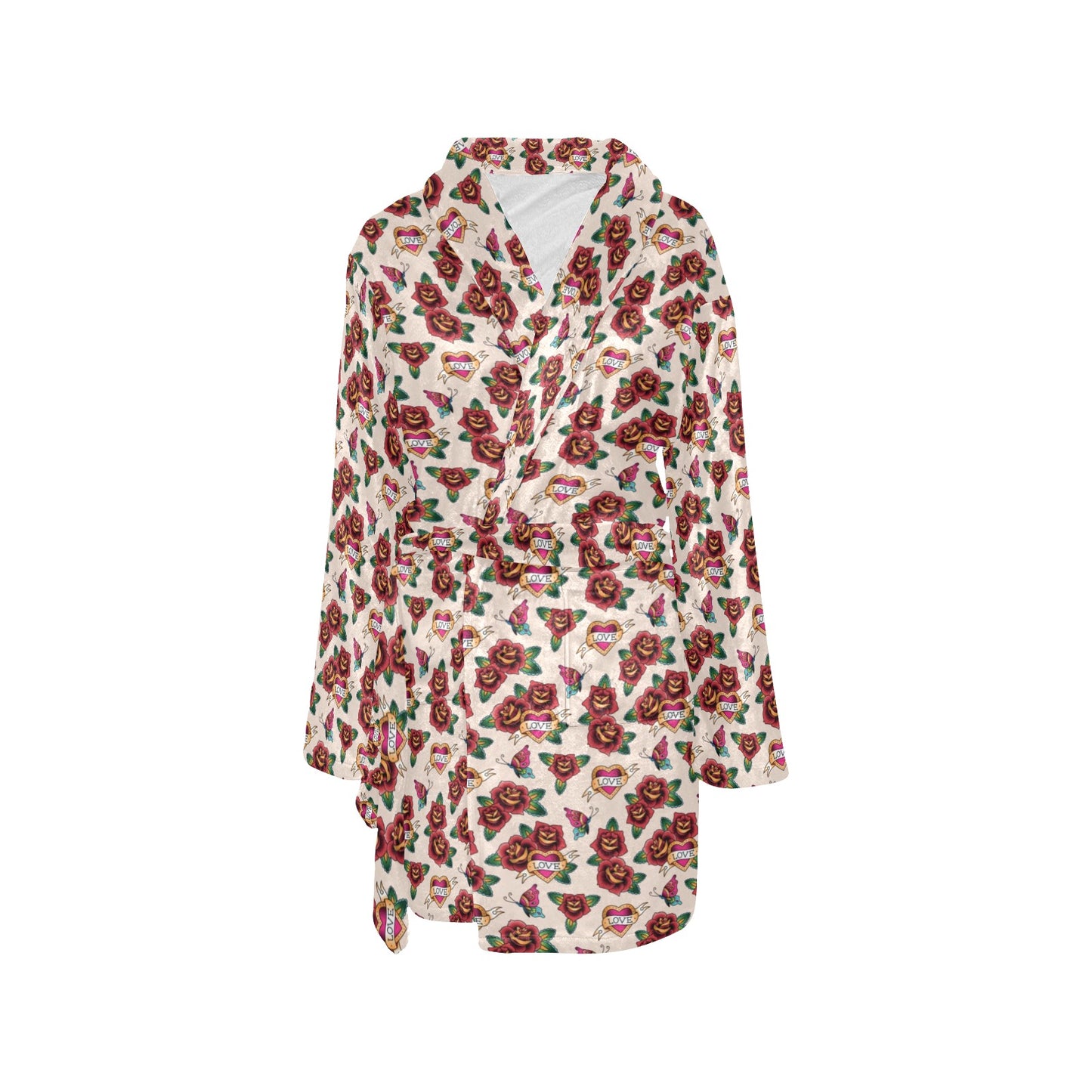 Old School Tattoo Rose Pattern Women's Fleece Robe