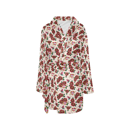 Old School Tattoo Rose Pattern Women's Fleece Robe