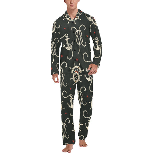 Nautical Anchor Pattern Men's Long Pajama Set