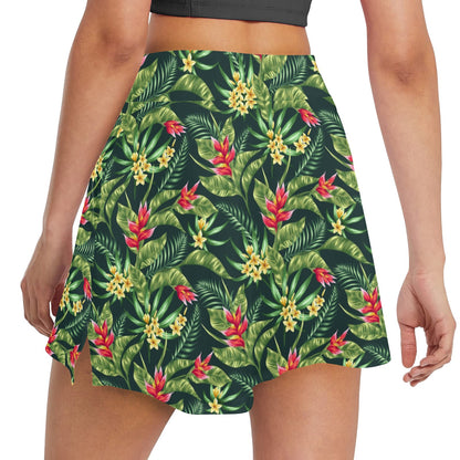 Tropical Folower Red Heliconia Print 17" Golf & Pickleball Skort with Pockets