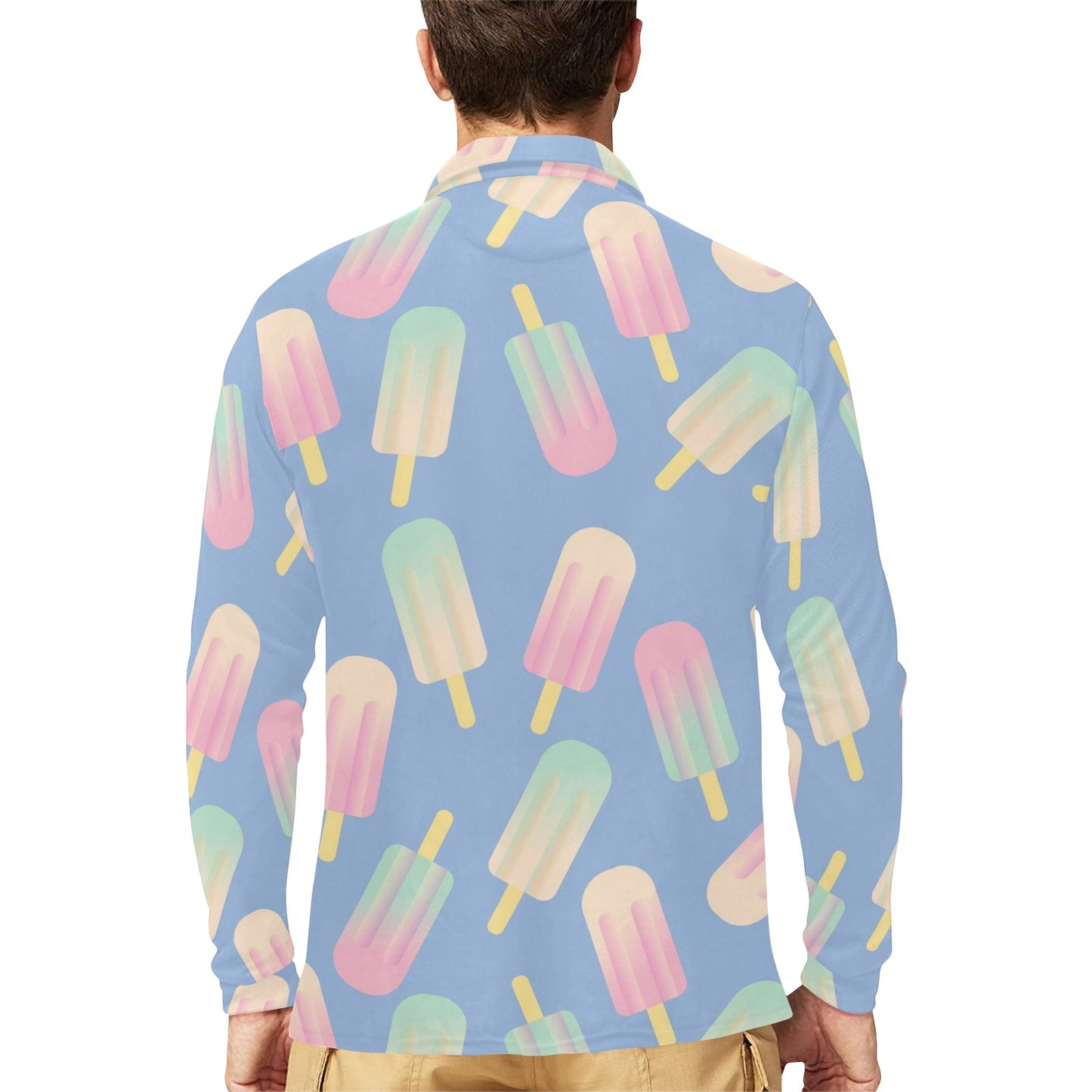 Ice Cream Pattern Print Design 05 Long Sleeve Polo Shirt For Men's