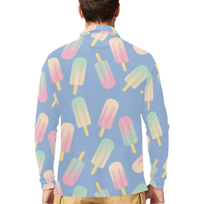Ice Cream Pattern Print Design 05 Long Sleeve Polo Shirt For Men's