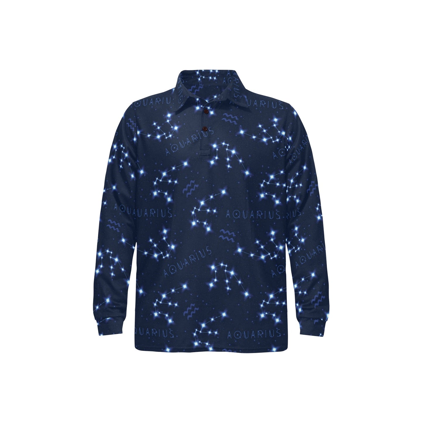 Aquarius Zodiac Pattern Print Design 02 Long Sleeve Polo Shirt For Men's