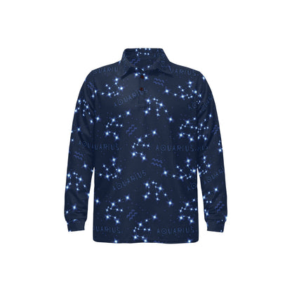 Aquarius Zodiac Pattern Print Design 02 Long Sleeve Polo Shirt For Men's