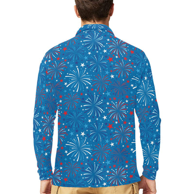 Firework Celebration Print Design LKS304 Long Sleeve Polo Shirt For Men's