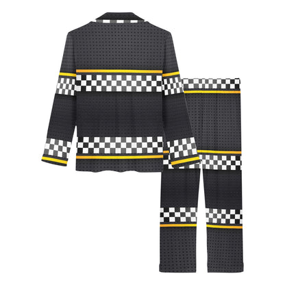 Checkered Flag Yellow Line Style Women's Long Pajama Set