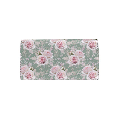 Rose White Pattern Print Design RO012 Women's Trifold Wallet