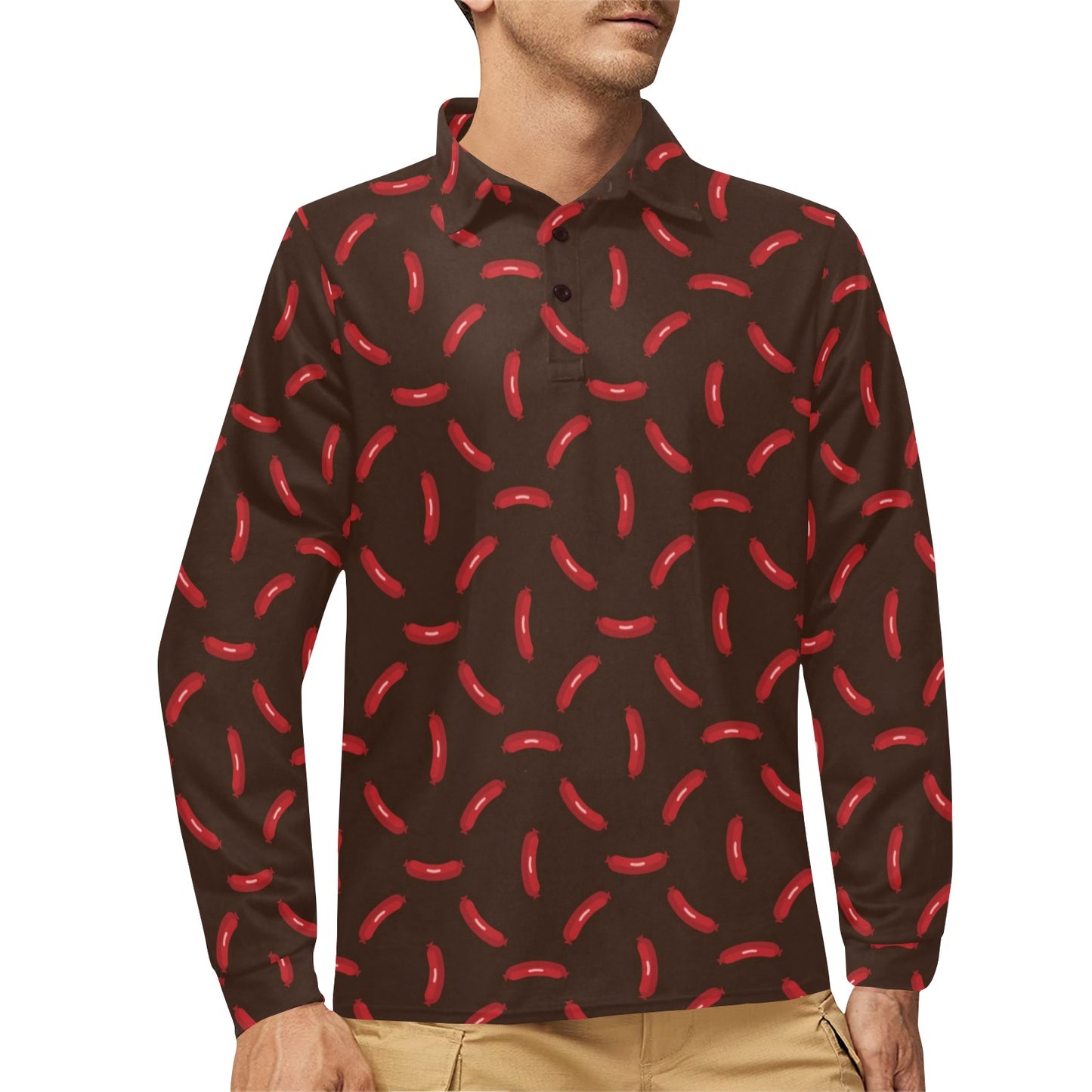 Sausage Print Design LKS302 Long Sleeve Polo Shirt For Men's