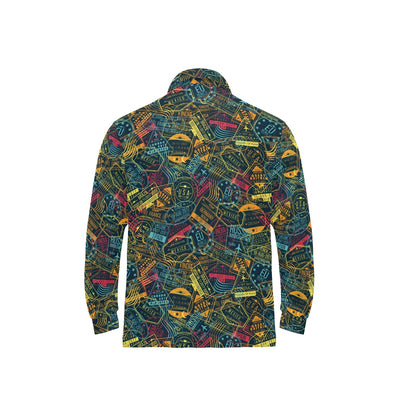 Travel Stamp Colorful Print Design LKS304 Long Sleeve Polo Shirt For Men's