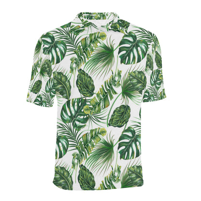 Green Pattern Tropical Palm Leaves Men Polo Shirt