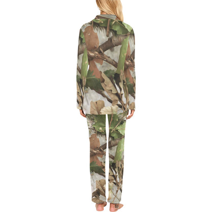 Camo Realistic Tree Forest Print Women's Long Pajama Set