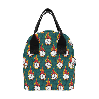 Baseball Fire Print Pattern Insulated Lunch Bag