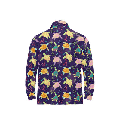 Sea Turtle Color Smile Long Sleeve Polo Shirt For Men's