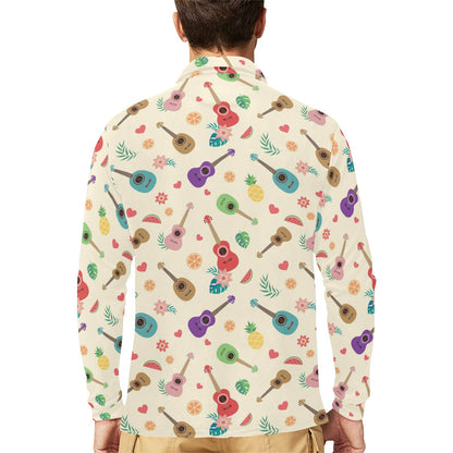 Ukulele Pattern Print Design 01 Long Sleeve Polo Shirt For Men's