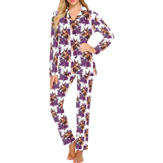 Chihuahua Purple Floral Women's Long Pajama Set