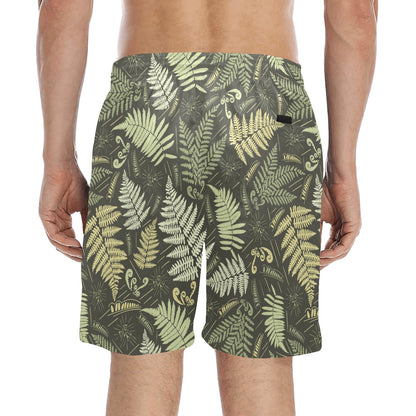 Fern Leave Green Print Pattern Men's Swim Trunks Beach Shorts