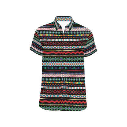 Southwest Pattern Print Design LKS302 Men Short Sleeve Button Up Shirt