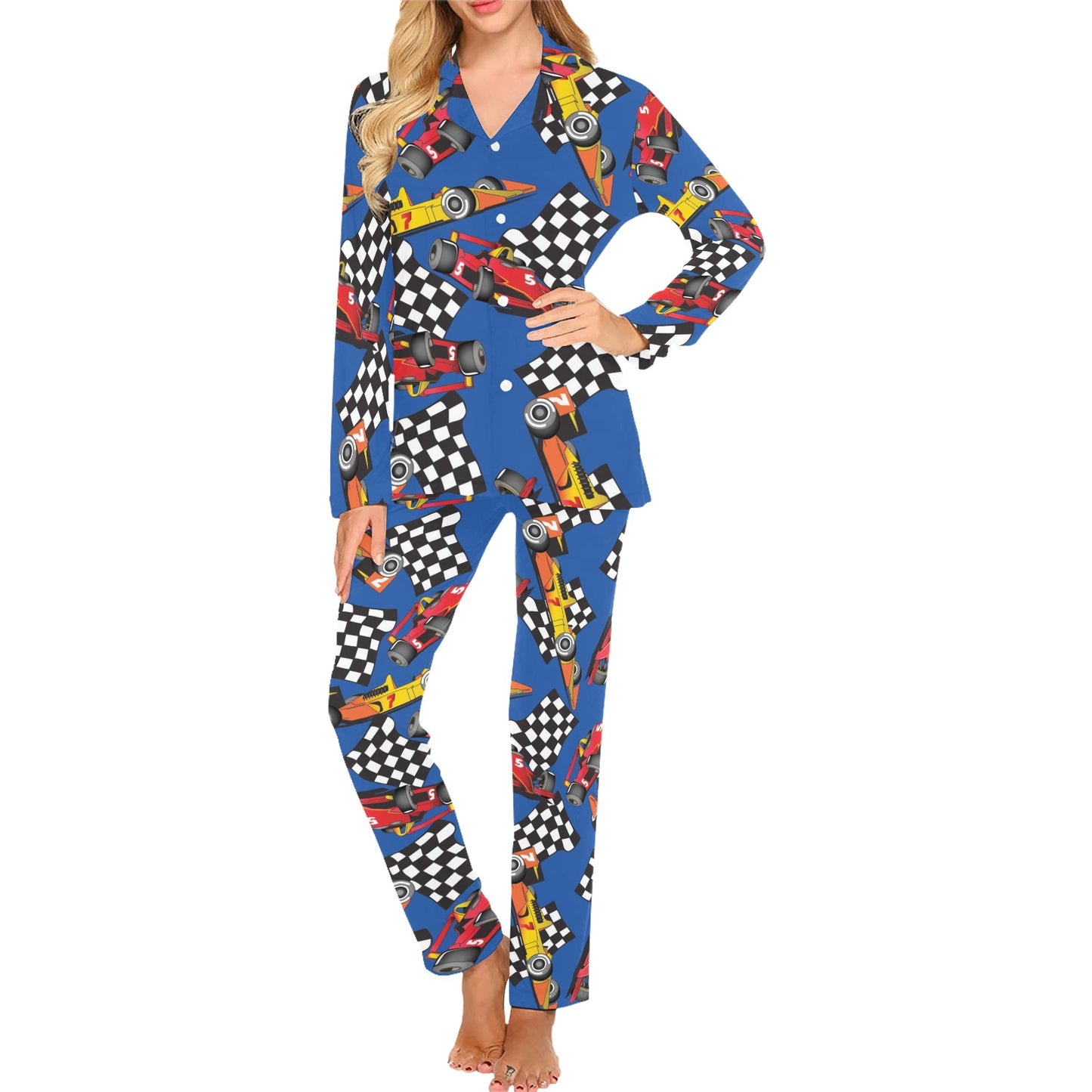 Racing Pattern Print Design A01 Women's Long Pajama Set