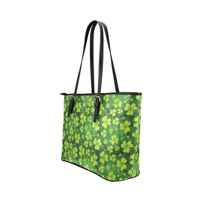 Shamrock Clover Print Leather Tote Bag