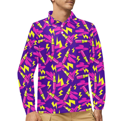 Lipstick Pattern Print Design LT04 Long Sleeve Polo Shirt For Men's