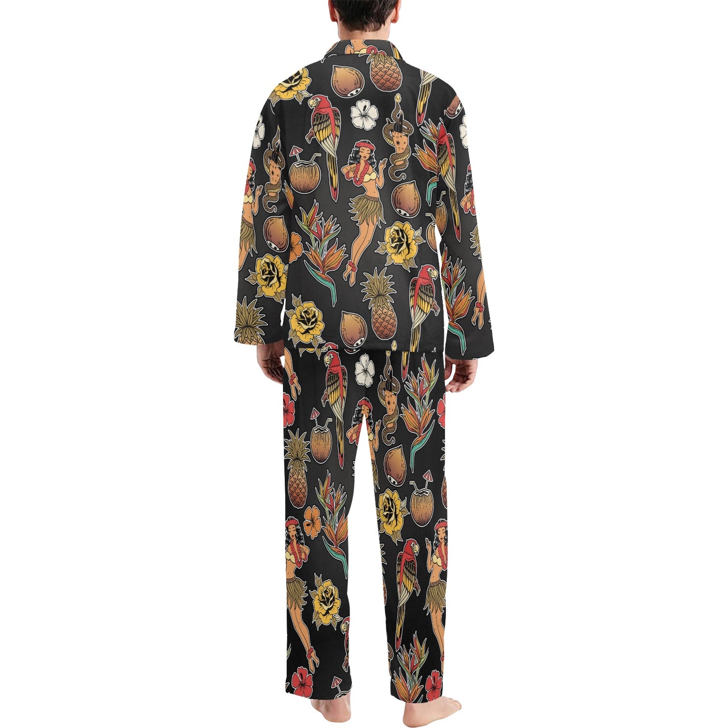 Hula Dancers Hawaiian Style Pattern Print Design 02 Men's Long Pajama Set