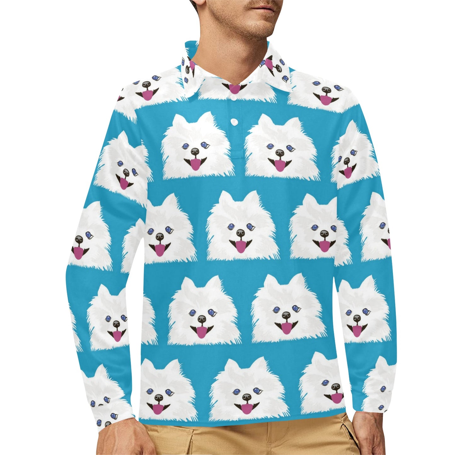 Pomeranians Pattern Print Design A05 Long Sleeve Polo Shirt For Men's