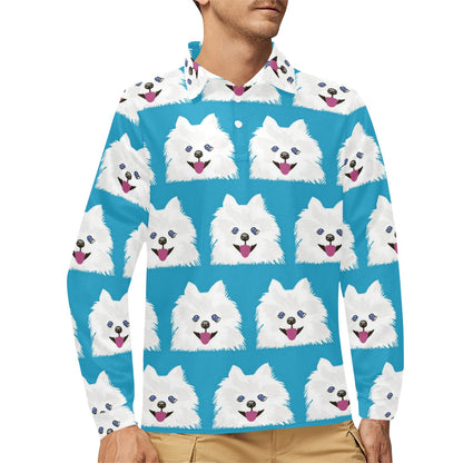 Pomeranians Pattern Print Design A05 Long Sleeve Polo Shirt For Men's