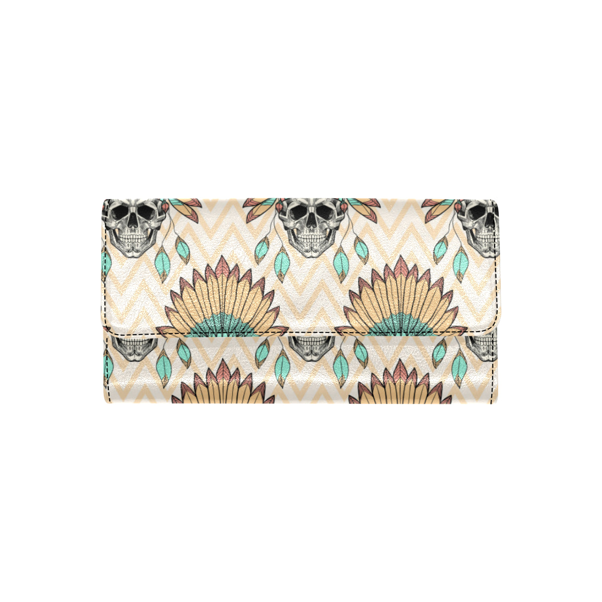 Indian Skull Pattern Women's Trifold Wallet